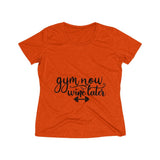 Gym Now Wine Later Women's Heather Wicking Tee - BnG Wear