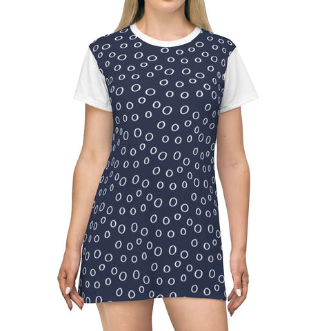 White Dots Navy Blue T-Shirt Dress - BnG Wear